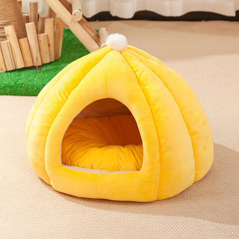 Katzennest im süßen Kürbis-Design – Geschlossenes Katzenbett aus hochwertigem PP Baumwollmaterial