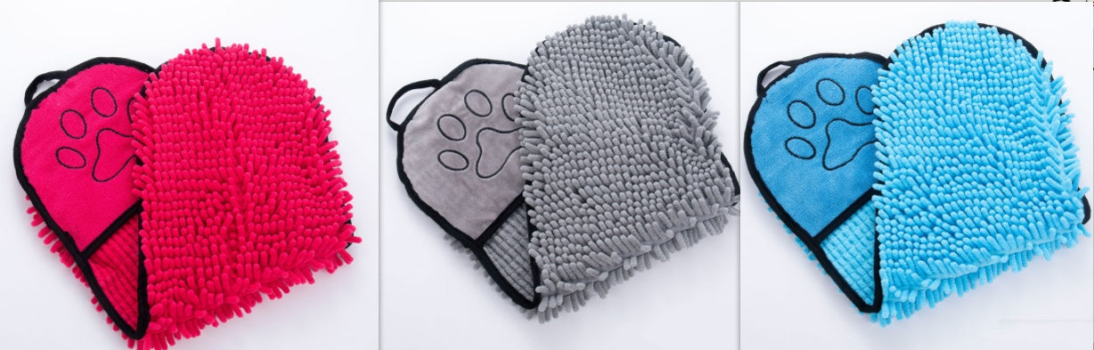 Chenille Hundehandtuch - super saugfähig mit praktischen Handtaschen