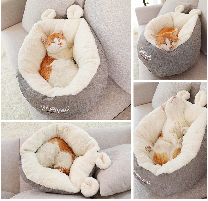 Kuscheliges Huustierbett mit Höhlenfunktion – Warmer Schlafsack für Katzen und Hunde