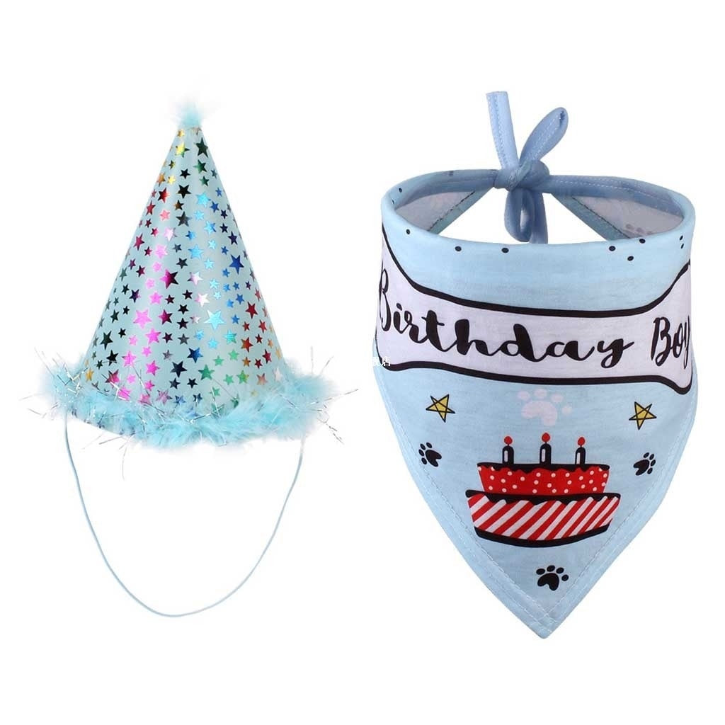 Geburtstags-Set für Hunde | Partyhut & Halstuch in Rosa & Blau
