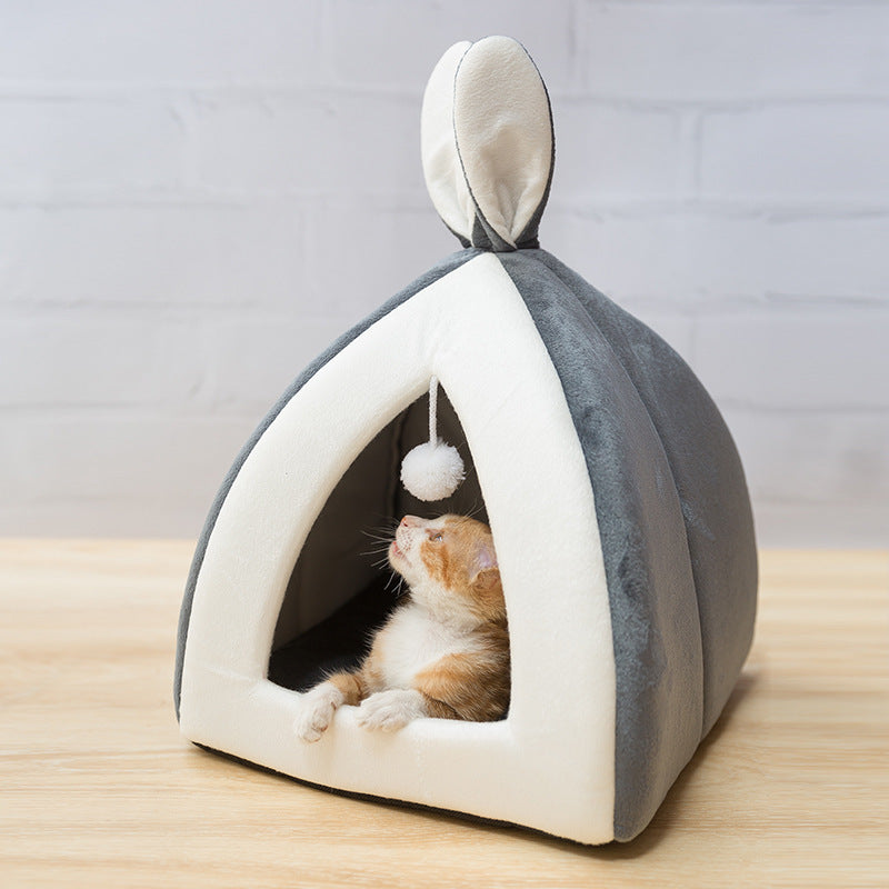 Katzenhaus in Hasen-Optik – Gemütliches Katzenbett mit Dach