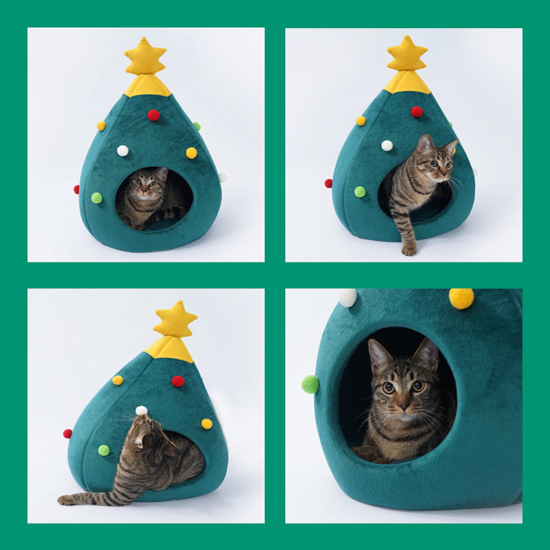 Weihnachtsbaum Katzenbett aus Filz – Gemütliches Katzennest für Weihnachten