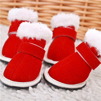 Rote Weihnachts-Hundeschuhe mit Fütterung | Winter-Hausschuhe für Hunde