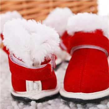 Rote Weihnachts-Hundeschuhe mit Fütterung | Winter-Hausschuhe für Hunde