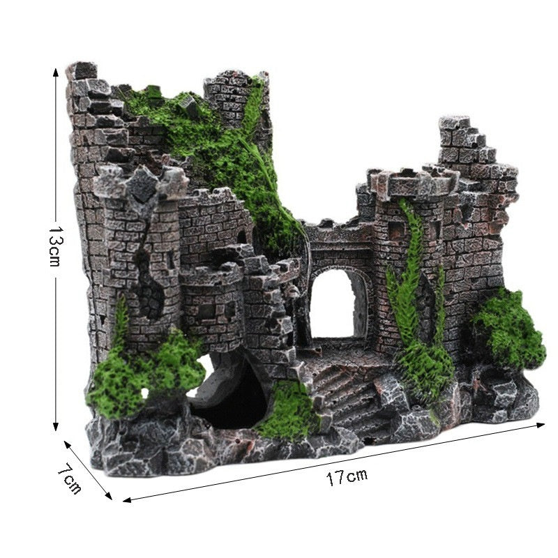 Aquarium Deko – Retro Burg aus Harz für Fischbecken (17 x 6 x 13 cm)