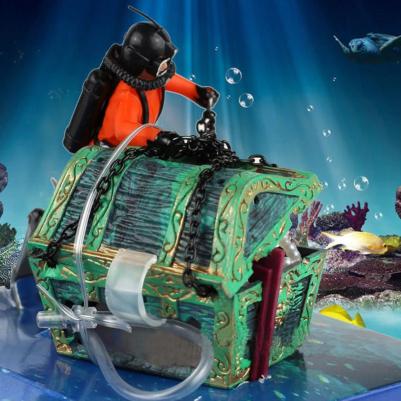 Aquarium Schatztruhe mit Taucher – Deko für Fischbecken