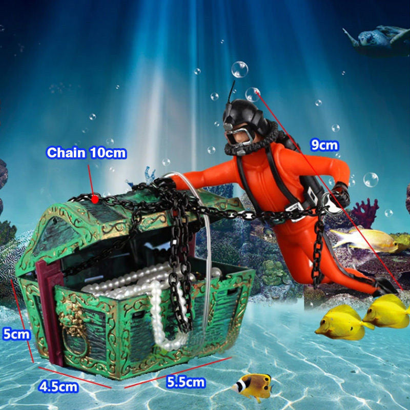 Aquarium Schatztruhe mit Taucher – Deko für Fischbecken