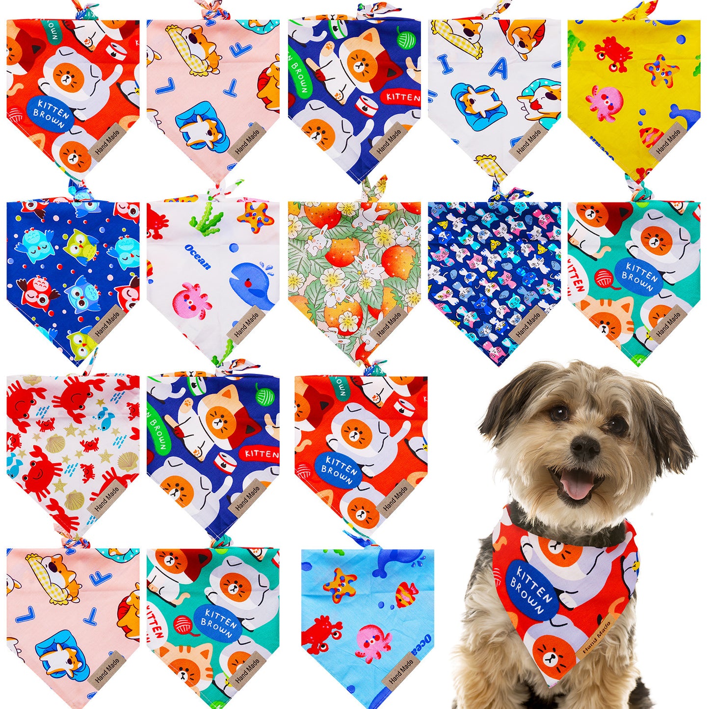 Cartoon-Halstuch für Hunde & Katzen | 11 Designs | Sommer-Dreieckstuch