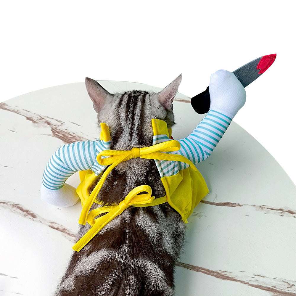 Katzenkostüm mit Messer – Lustiges Assassin-Outfit in Gelb