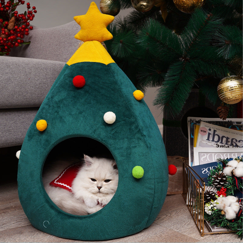 Weihnachtsbaum Katzenbett aus Filz – Gemütliches Katzennest für Weihnachten