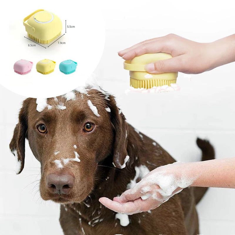 Silikon Hundebürste – 2-in-1 Badebürste & Massagehandschuh mit Shampoo-Spender