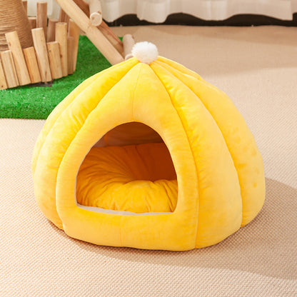 Katzennest im süßen Kürbis-Design – Geschlossenes Katzenbett aus hochwertigem PP Baumwollmaterial