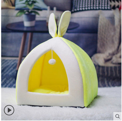 Katzenhaus in Hasen-Optik – Gemütliches Katzenbett mit Dach