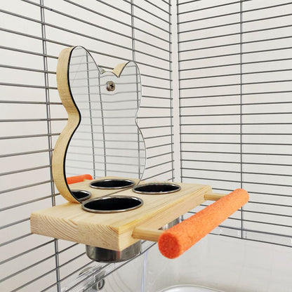 Papageien Spielzeug mit Spiegel – Vogelspielzeug und Futterstation aus Edelstahl