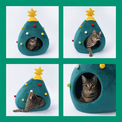 Weihnachtsbaum Katzenbett aus Filz – Gemütliches Katzennest für Weihnachten