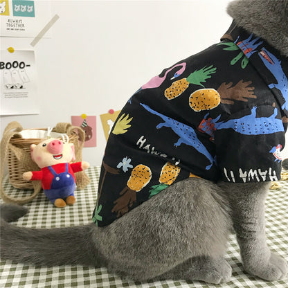 Hawaii-Outfit für Katzen – Sommerhemd mit Strohhut & Brille