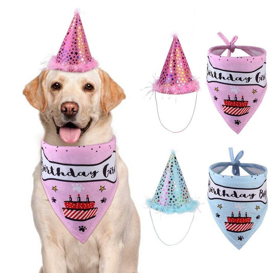Geburtstags-Set für Hunde | Partyhut & Halstuch in Rosa & Blau