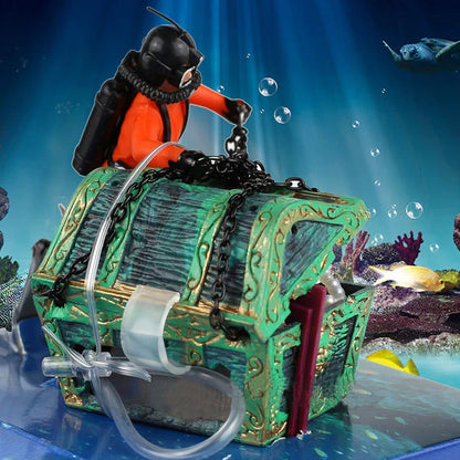 Aquarium Schatztruhe mit Taucher – Deko für Fischbecken