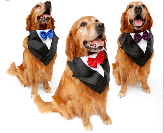Hochzeits-Halstuch für grosse Hunde | Elegantes Smoking-Dreieckstuch in Rot & Blau