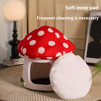 Sweet Mushroom Cat Cave – Semi-Enclosed Cat Bed for All Seasons