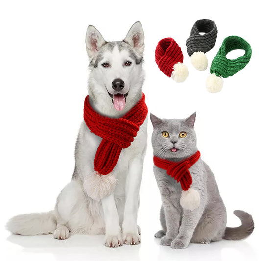 Bommel-Wollschal für Hunde & Katzen | Festliches Accessoire mit Bommel