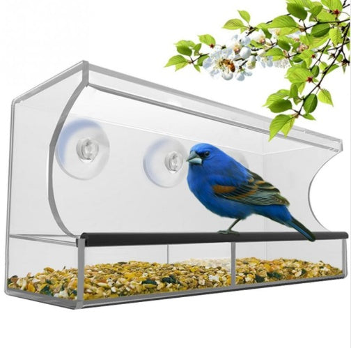 Acryl Vogelfutterspender | Transparente Futterstation mit Saugnäpfen