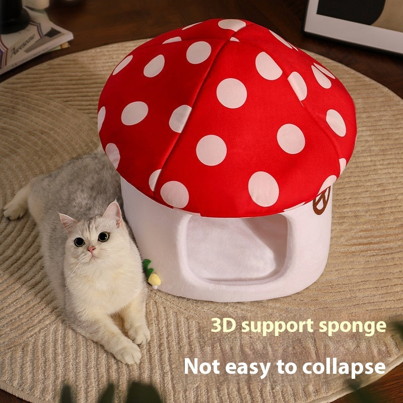 Sweet Mushroom Cat Cave – Semi-Enclosed Cat Bed for All Seasons