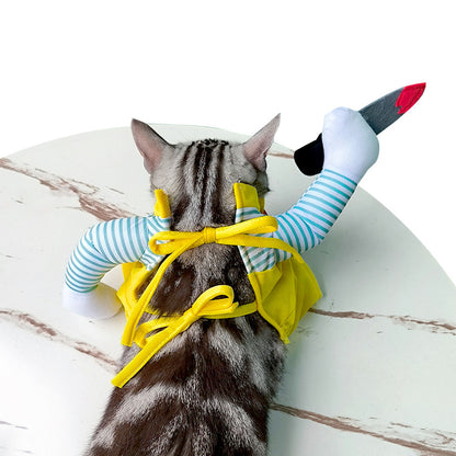 Katzenkostüm mit Messer – Lustiges Assassin-Outfit in Gelb