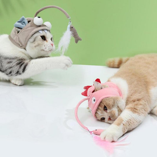 Katzen-Spielzeug mit Kopfaufsatz – Lustige Feder-Spielangel zum Tragen