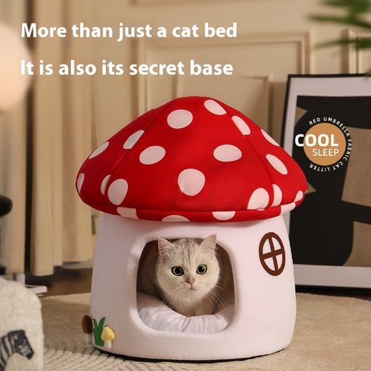 Sweet Mushroom Cat Cave – Semi-Enclosed Cat Bed for All Seasons