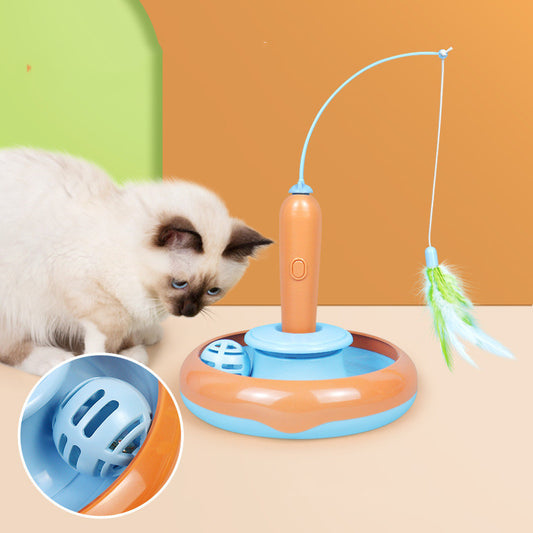 2-in-1 Interactive Cat Toy – Turntable with Feather for Solo Play