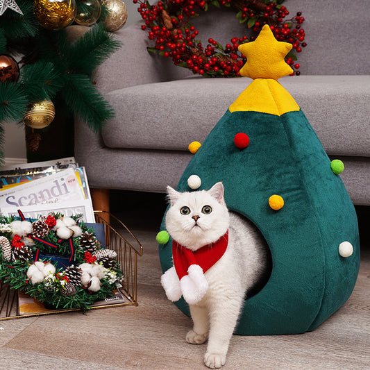 Weihnachtsbaum Katzenbett aus Filz – Gemütliches Katzennest für Weihnachten