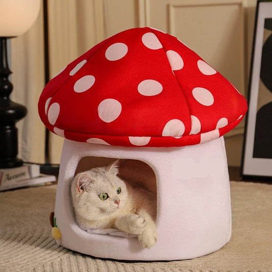 Sweet Mushroom Cat Cave – Semi-Enclosed Cat Bed for All Seasons