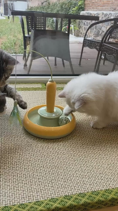 2-in-1 Interactive Cat Toy – Turntable with Feather for Solo Play